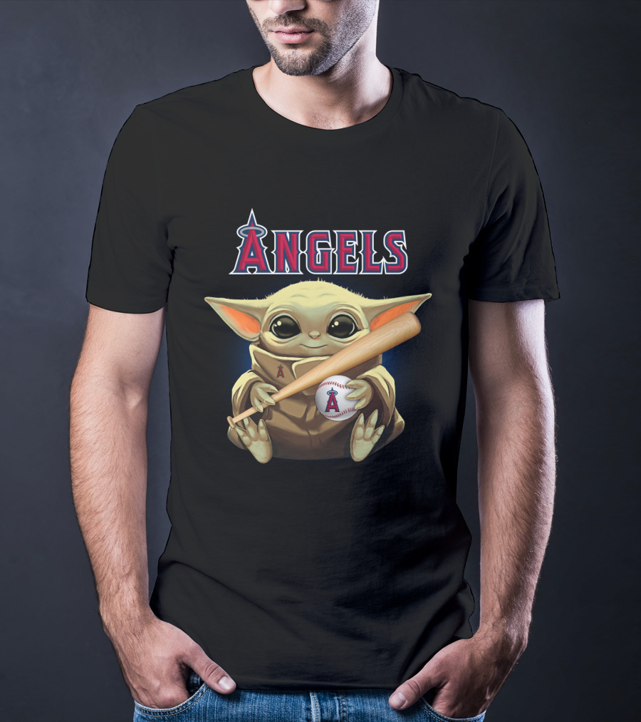 Los Angeles Angels Baby Yoda Baseball Bat Holding T-Shirt