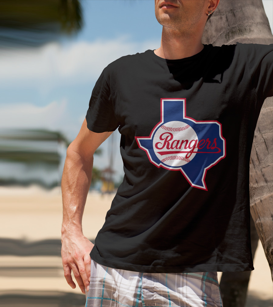 Texas Rangers Vintage Logo Texas Outline Baseball T-Shirt