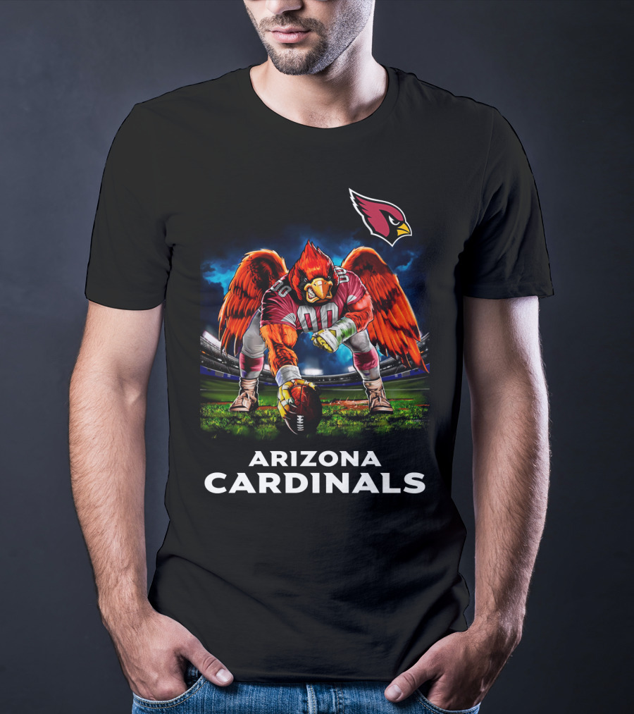 Arizona Cardinals Nfl Football Bird Mascot 3 Point Stance Stadium Scene T-Shirt