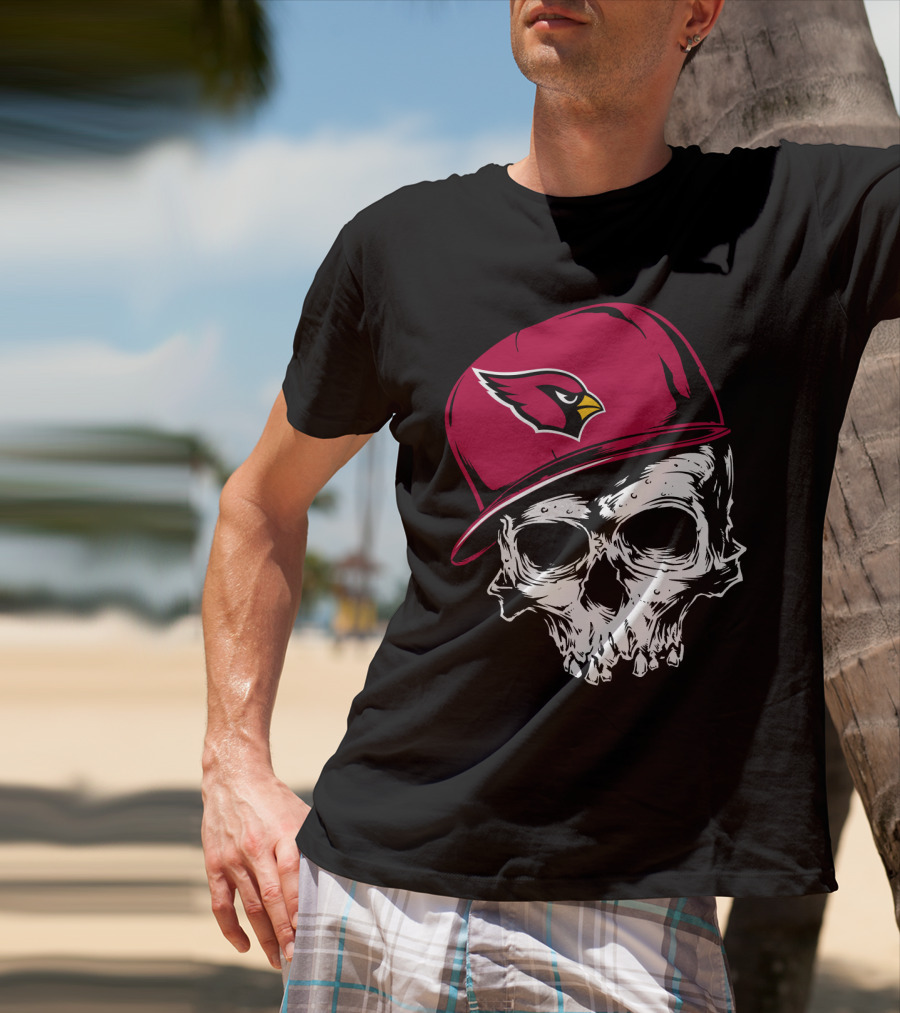 Arizona Cardinals Skull With Logo Cap T-Shirt