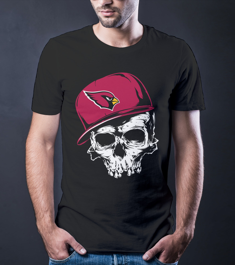 Arizona Cardinals Skull With Logo Cap T-Shirt