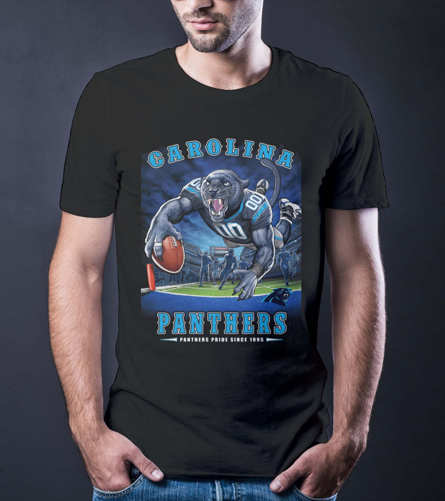 Carolina Panthers Pride Since 1995 - End Zone Football Tiger Roaring With Ball T-Shirt