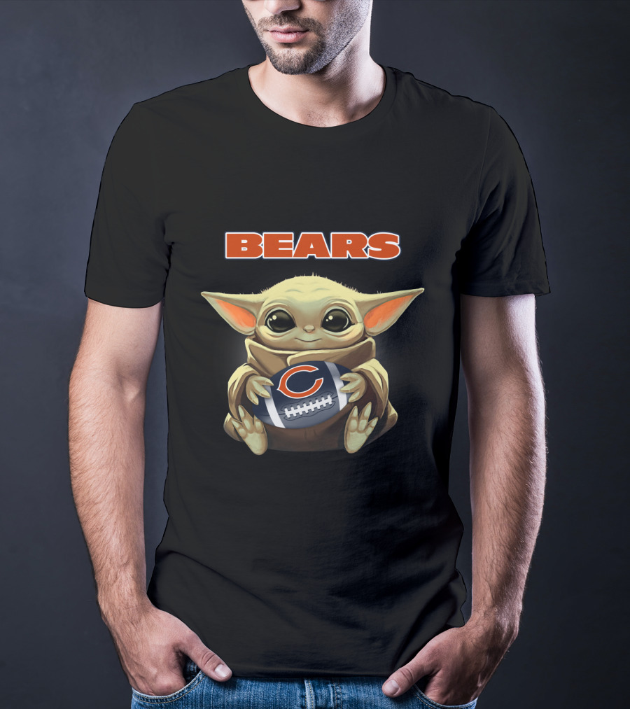 Bears Baby Yoda Holding Chicago Bears Football T-Shirt