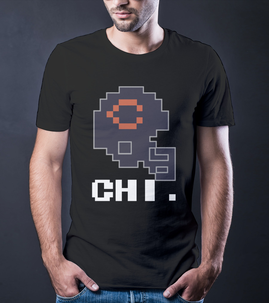 Chicago Bears Tecmo Bowl Retro Helmet Chi Pixel Art T-Shirt