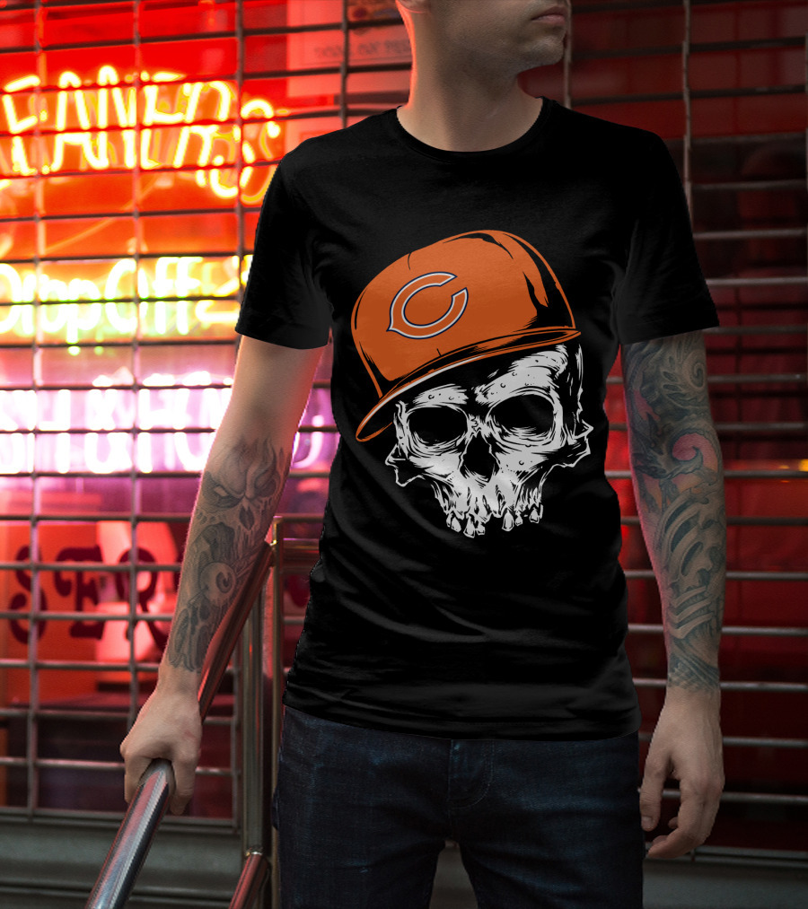 Chicago Bears Skull With Orange Cap T-Shirt