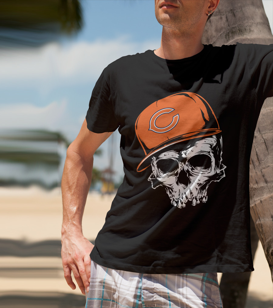 Chicago Bears Skull With Orange Cap T-Shirt