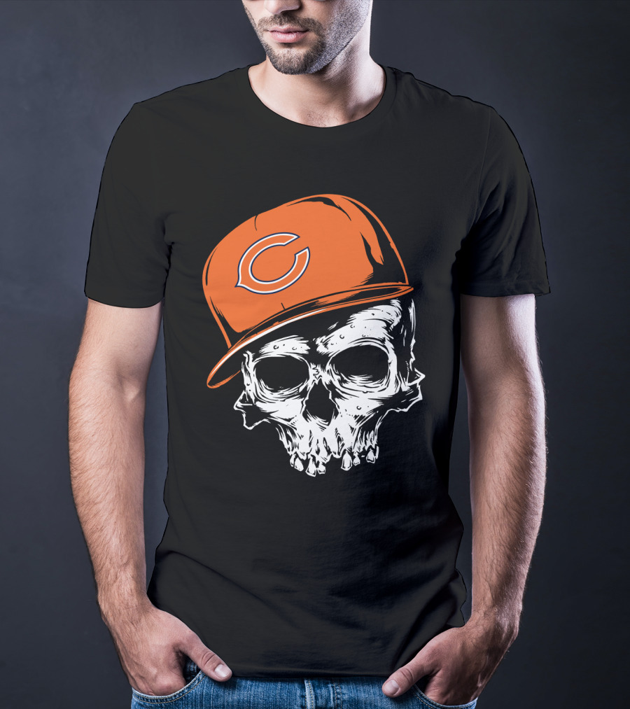 Chicago Bears Skull With Orange Cap T-Shirt