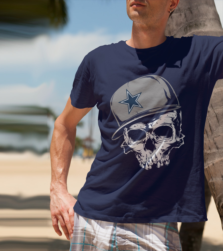 Dallas Cowboys Skull With Star Emblem Cap T-Shirt
