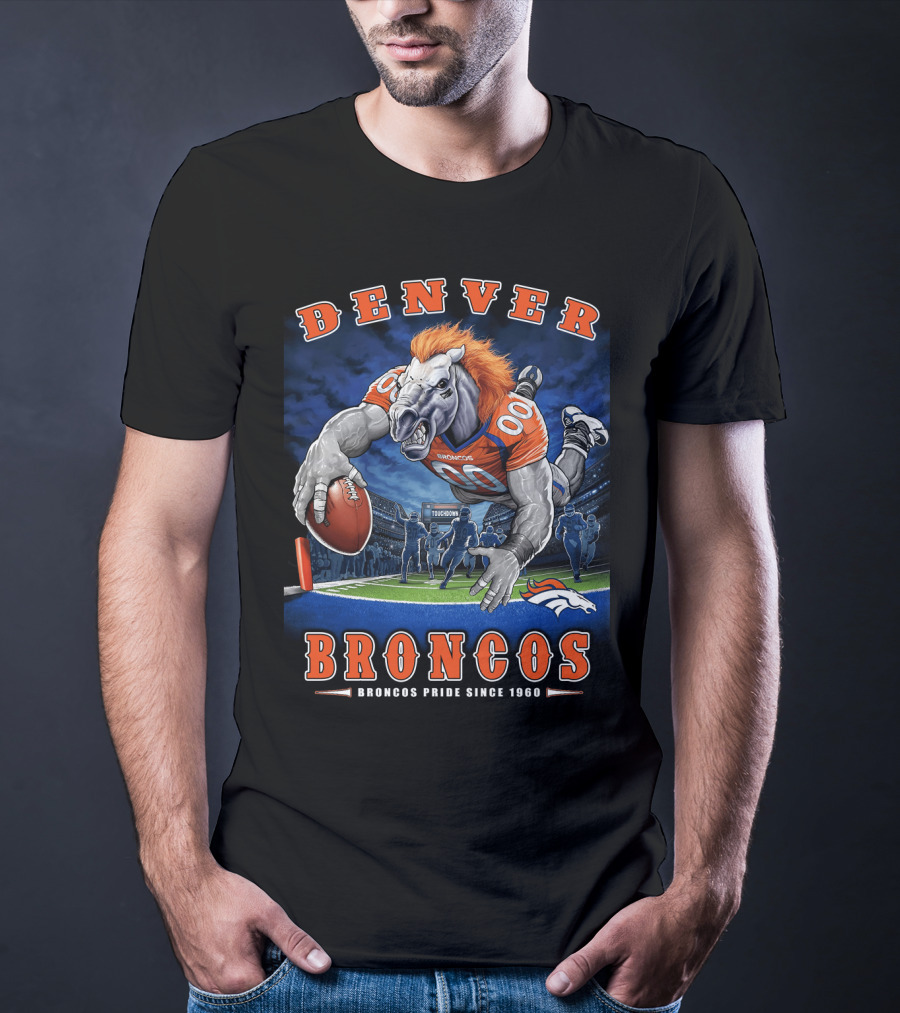 Denver Broncos Pride Since 1960 - End Zone Nfl Football With Mascot And Team Spirit T-Shirt