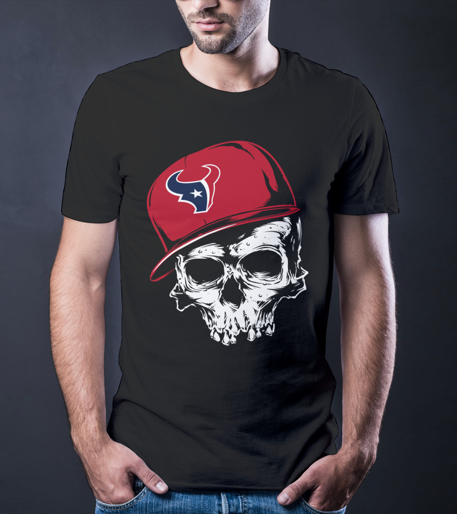 Houston Texans Skull With Red Cap T-Shirt