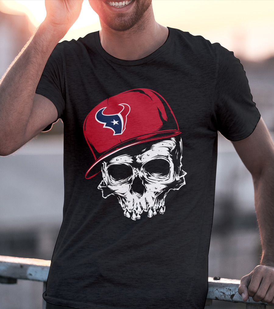 Houston Texans Skull With Red Cap T-Shirt