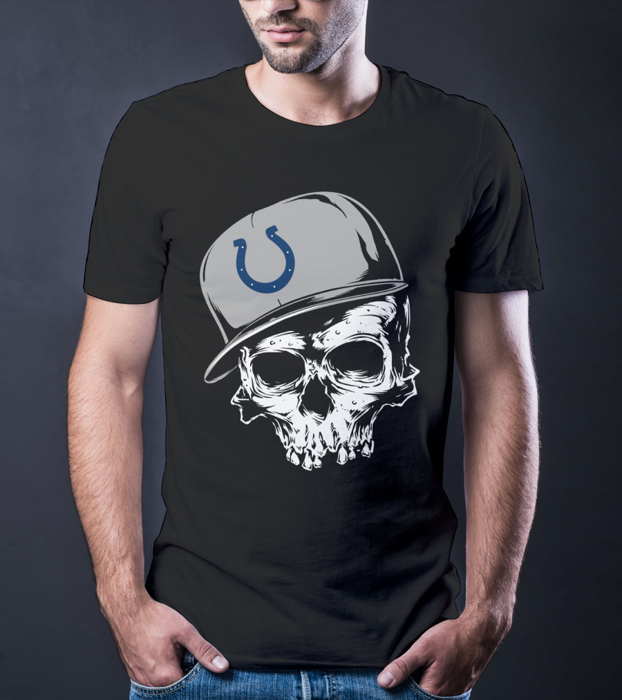 Indianapolis Colts Skull With Cap And Horseshoe T-Shirt