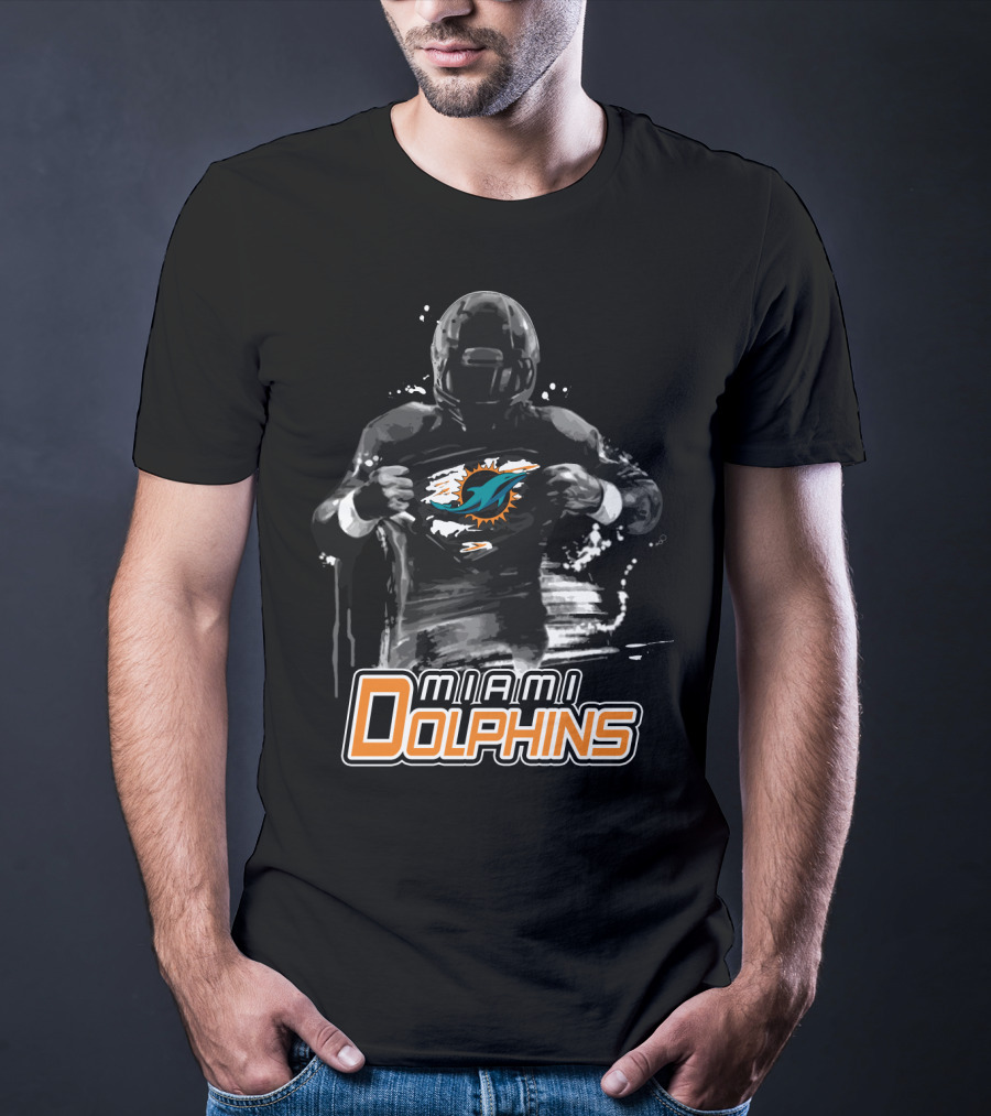 Miami Dolphins Football Hero Display With Iconic Team T-Shirt