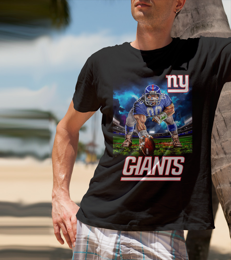 Ny Giants Football 3 Point Stance Nfl Stadium Scene T-Shirt