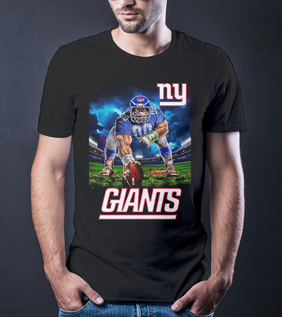 Ny Giants Football 3 Point Stance Nfl Stadium Scene T-Shirt