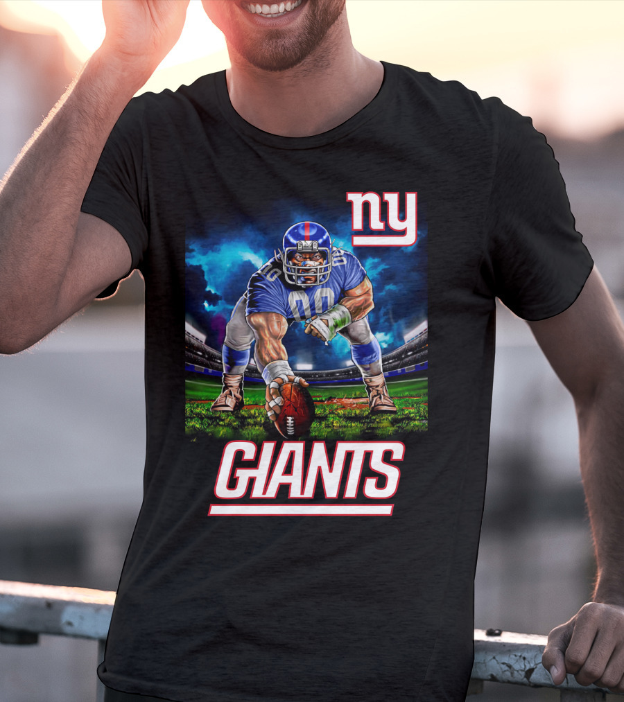 Ny Giants Football 3 Point Stance Nfl Stadium Scene T-Shirt