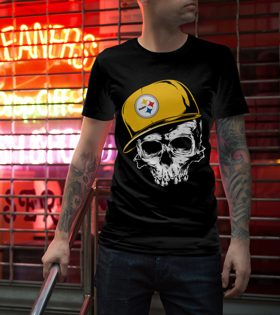 Pittsburgh Steelers Skull With Yellow Cap T-Shirt