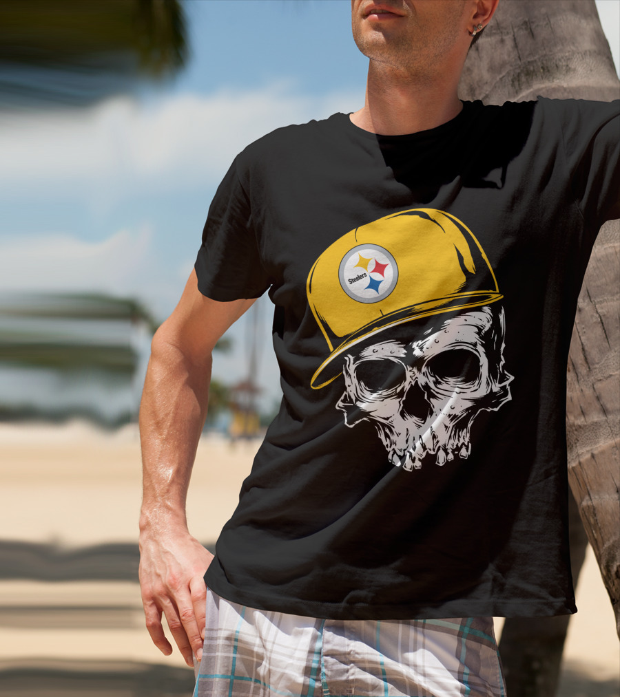 Pittsburgh Steelers Skull With Yellow Cap T-Shirt