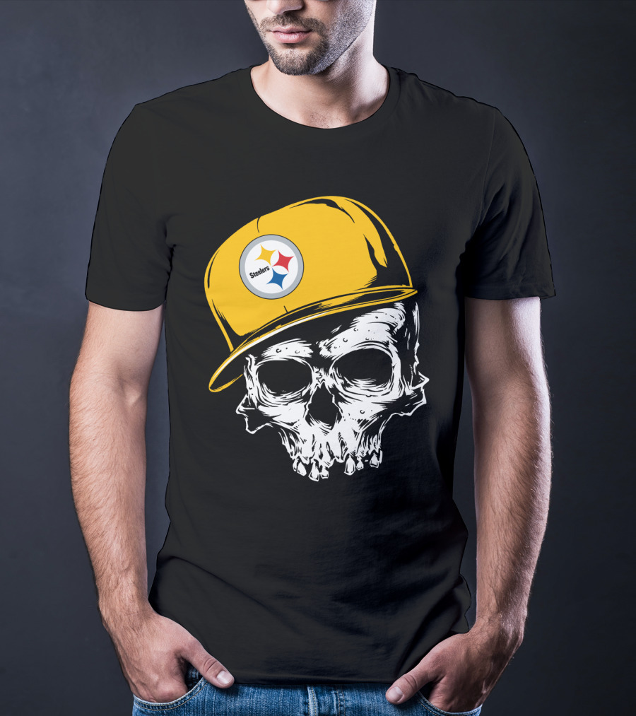 Pittsburgh Steelers Skull With Yellow Cap T-Shirt