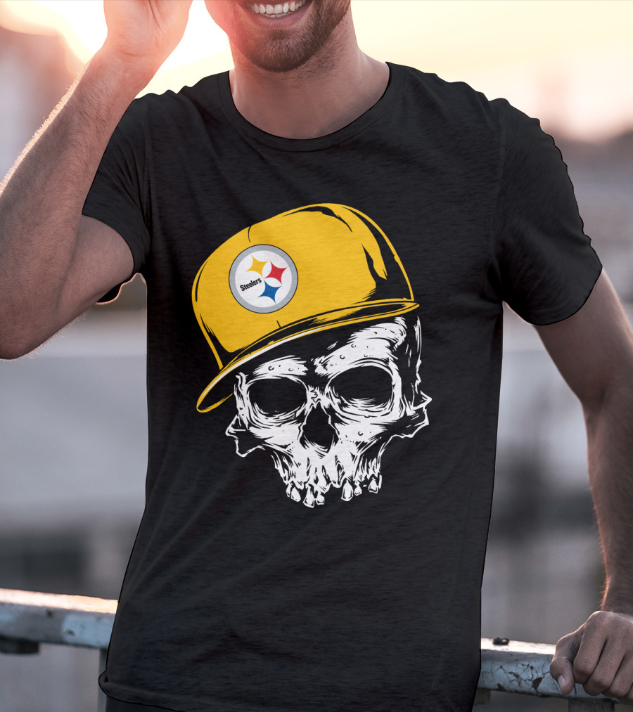 Pittsburgh Steelers Skull With Yellow Cap T-Shirt