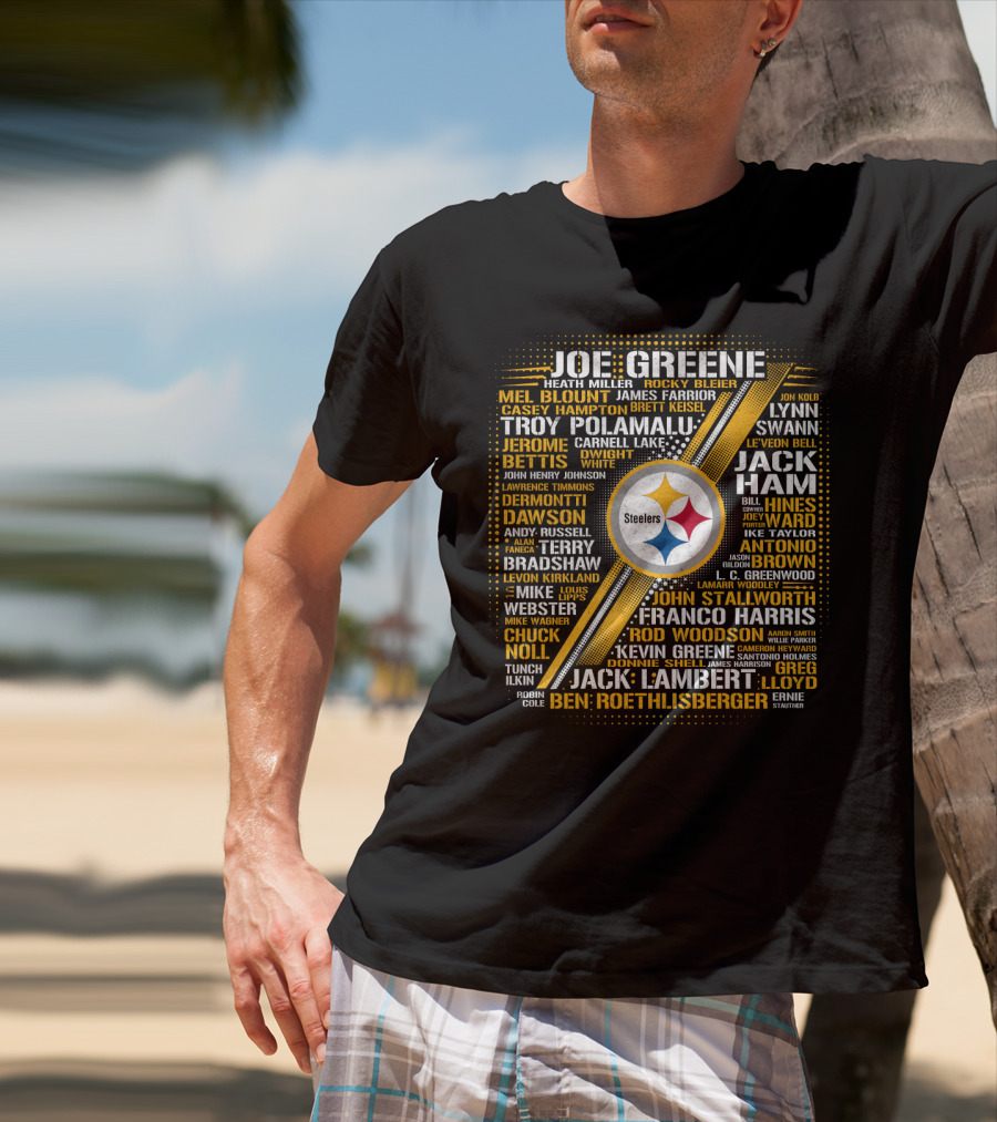 Joe Greene Troy Polamalu Jerome Bettis Steelers Iconic Names Collage T-Shirt