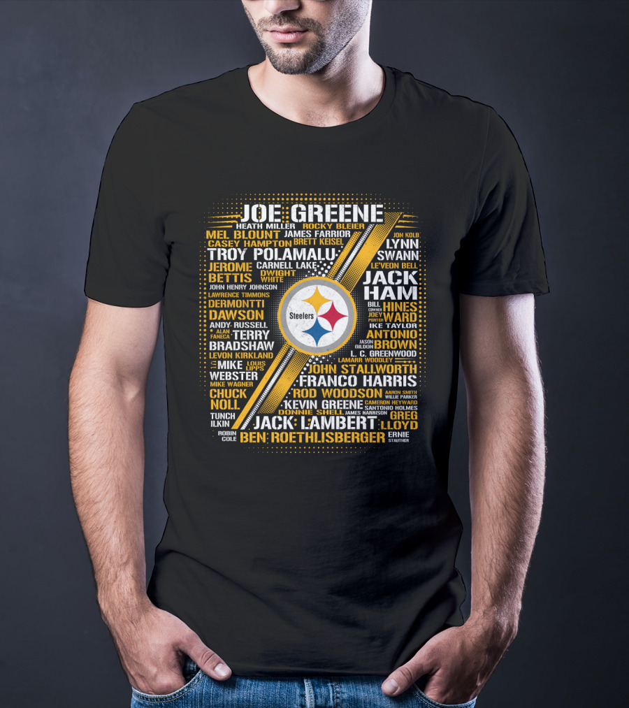 Joe Greene Troy Polamalu Jerome Bettis Steelers Iconic Names Collage T-Shirt