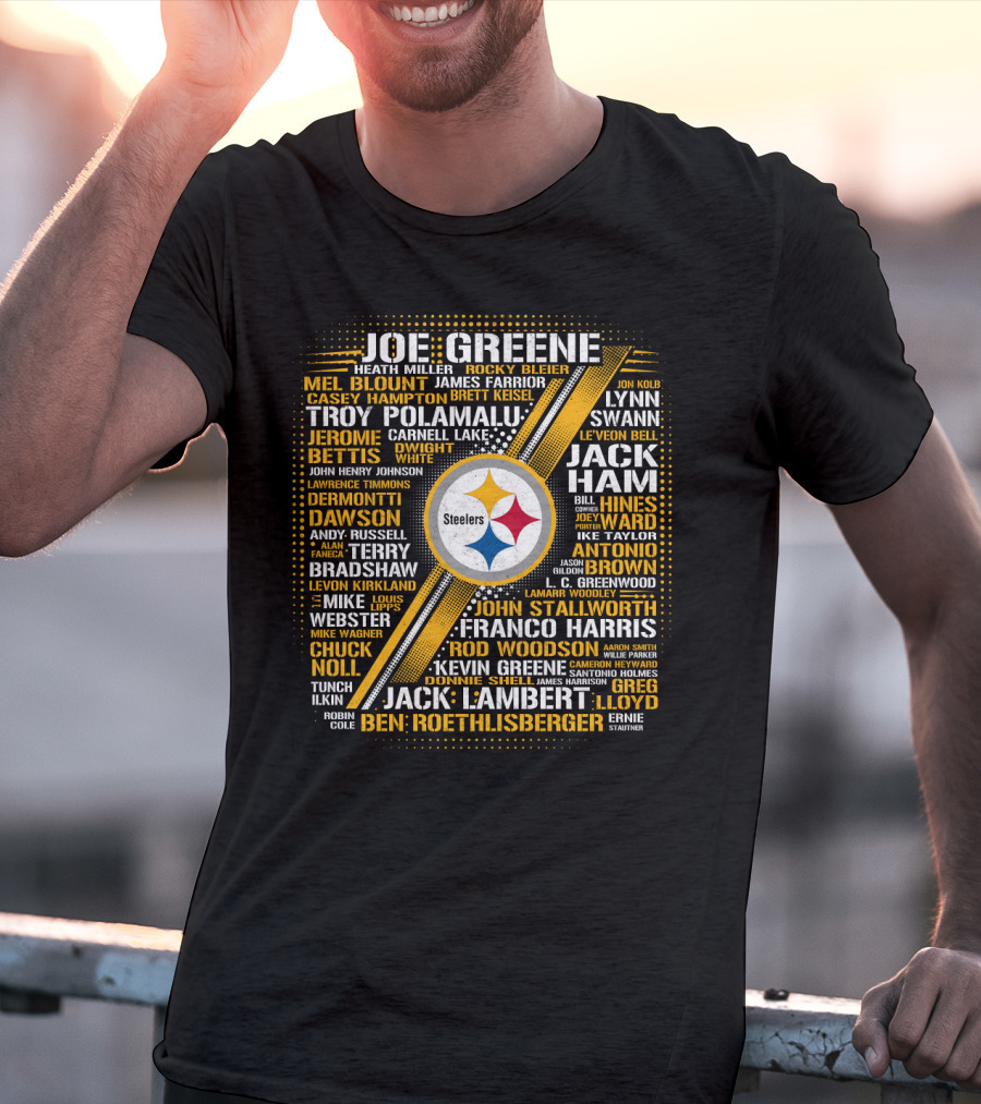 Joe Greene Troy Polamalu Jerome Bettis Steelers Iconic Names Collage T-Shirt