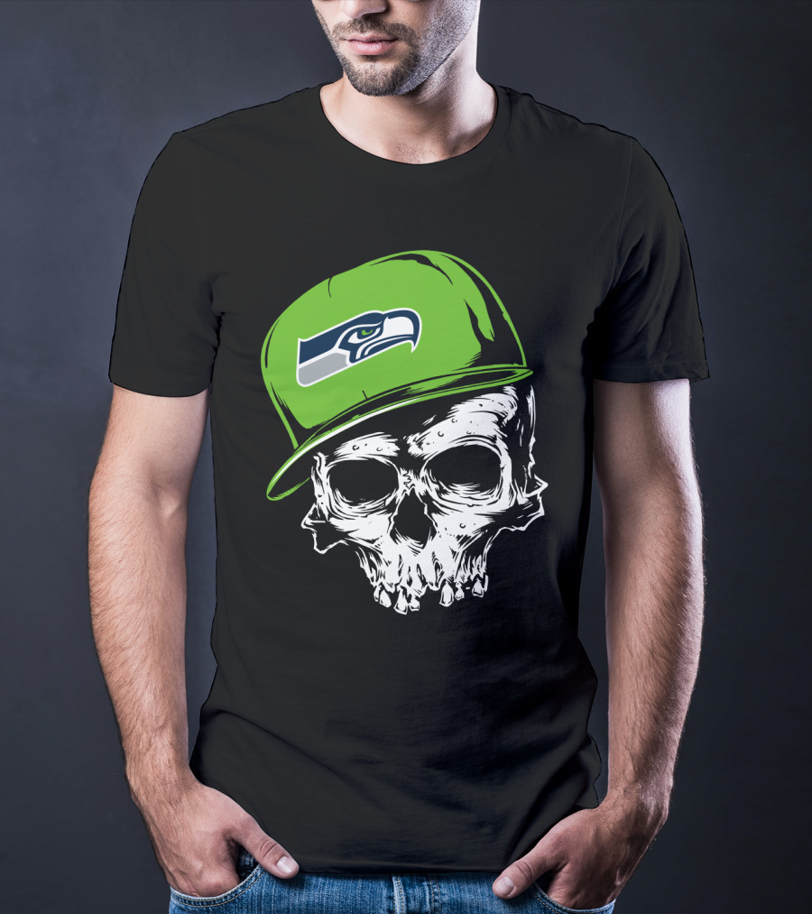 Seattle Seahawks Skull With Green Hat T-Shirt