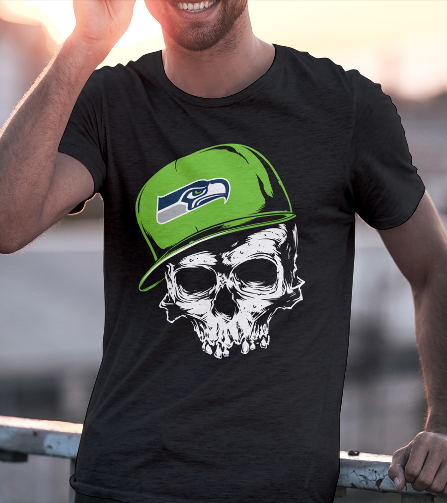 Seattle Seahawks Skull With Green Hat T-Shirt