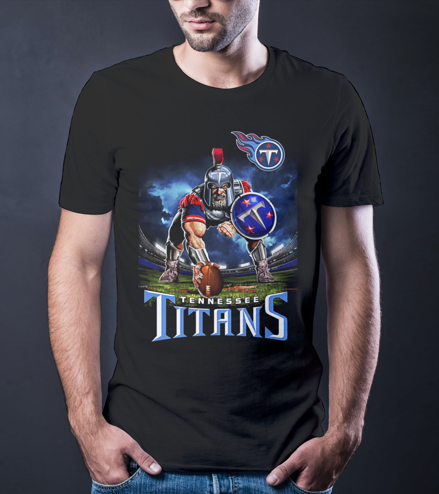 Tennessee Titans Spartan Warrior Football Action Pose Stadium Background T-Shirt