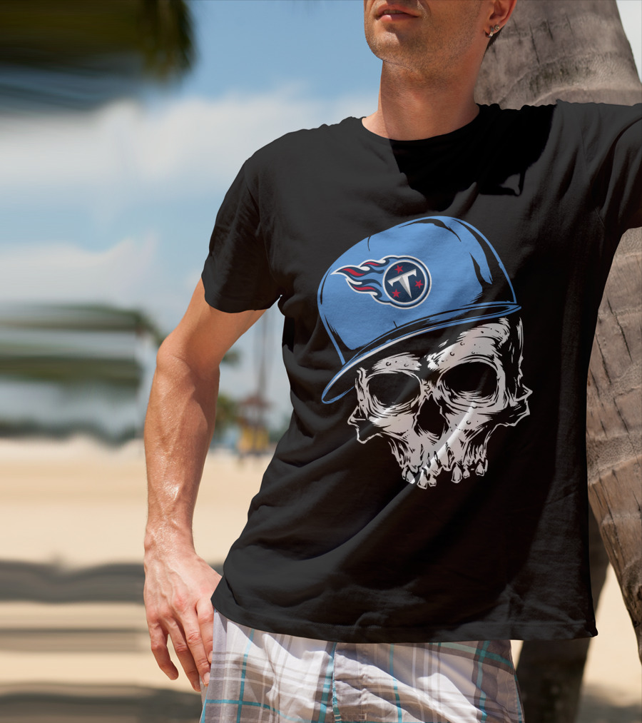 Tennessee Titans Skull With Cap And Iconic Team T-Shirt