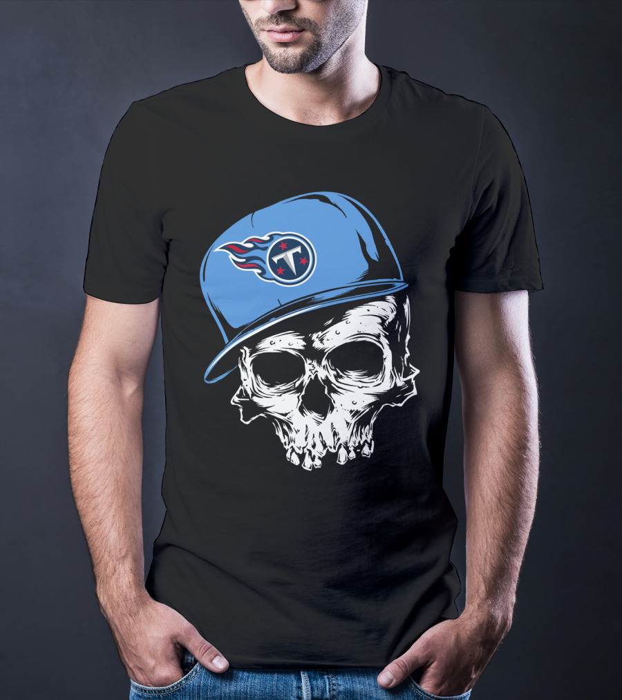 Tennessee Titans Skull With Cap And Iconic Team T-Shirt