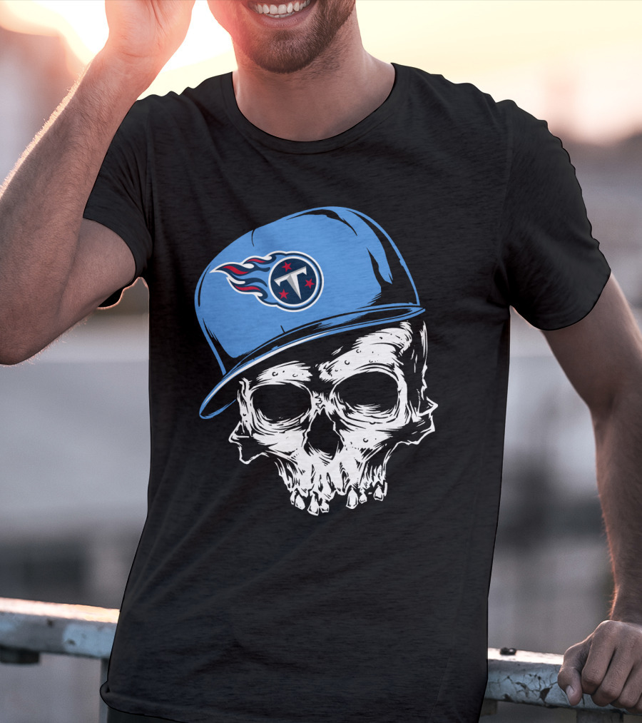 Tennessee Titans Skull With Cap And Iconic Team T-Shirt