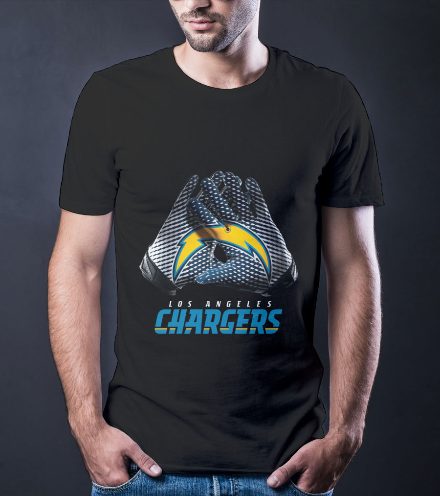 Los Angeles Chargers Nfl Team Bolt Symbol Gloves T-Shirt