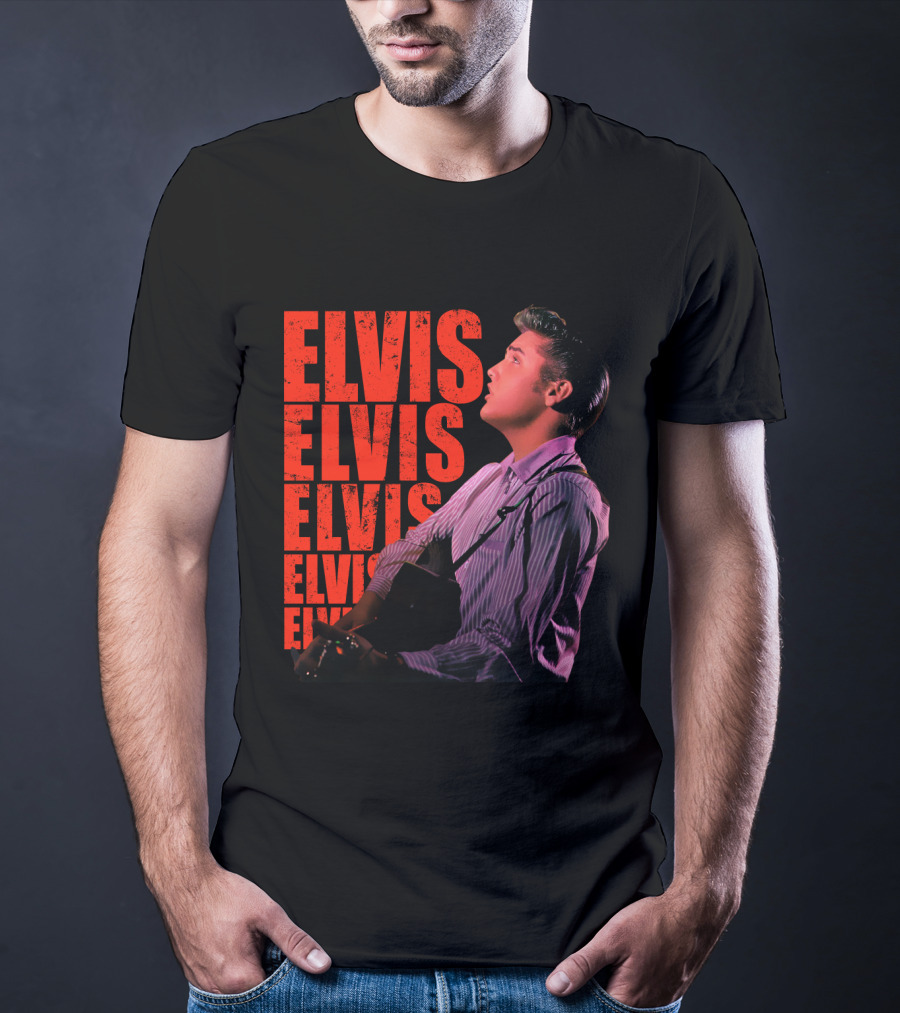 Elvis Vintage Style Portrait With Guitar T-Shirt