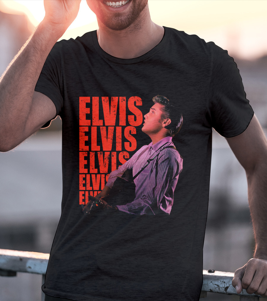 Elvis Vintage Style Portrait With Guitar T-Shirt