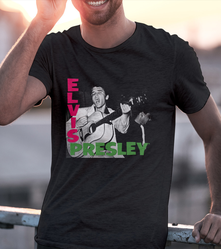 Elvis Presley Guitar Performance Iconic Vintage Image T-Shirt
