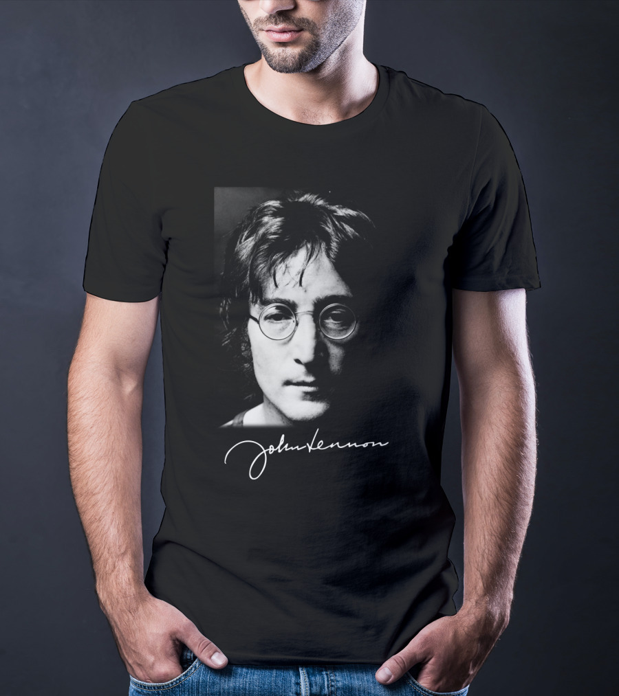 John Lennon Black And White Portrait With Signature T-Shirt