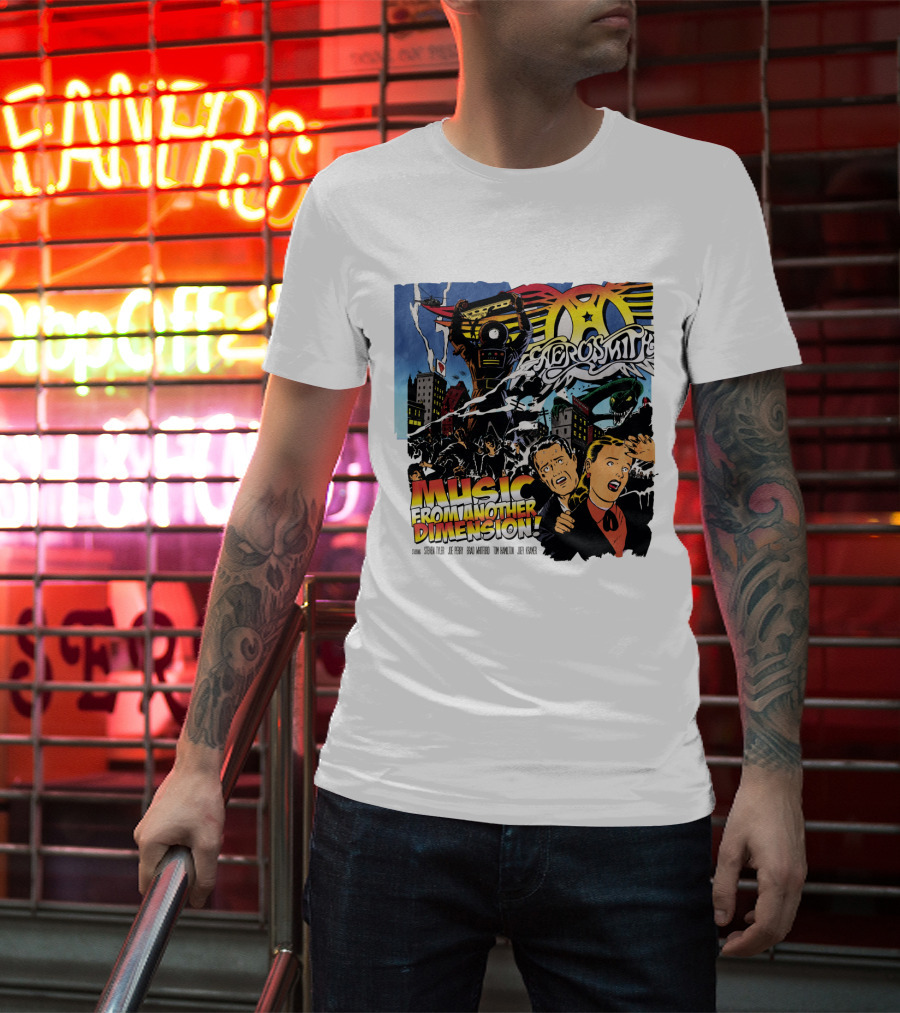 Aerosmith Music From Another Dimension Comic-Style Galactic Robot Skyline T-Shirt