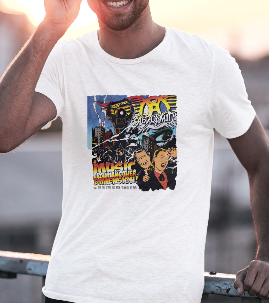 Aerosmith Music From Another Dimension Comic-Style Galactic Robot Skyline T-Shirt