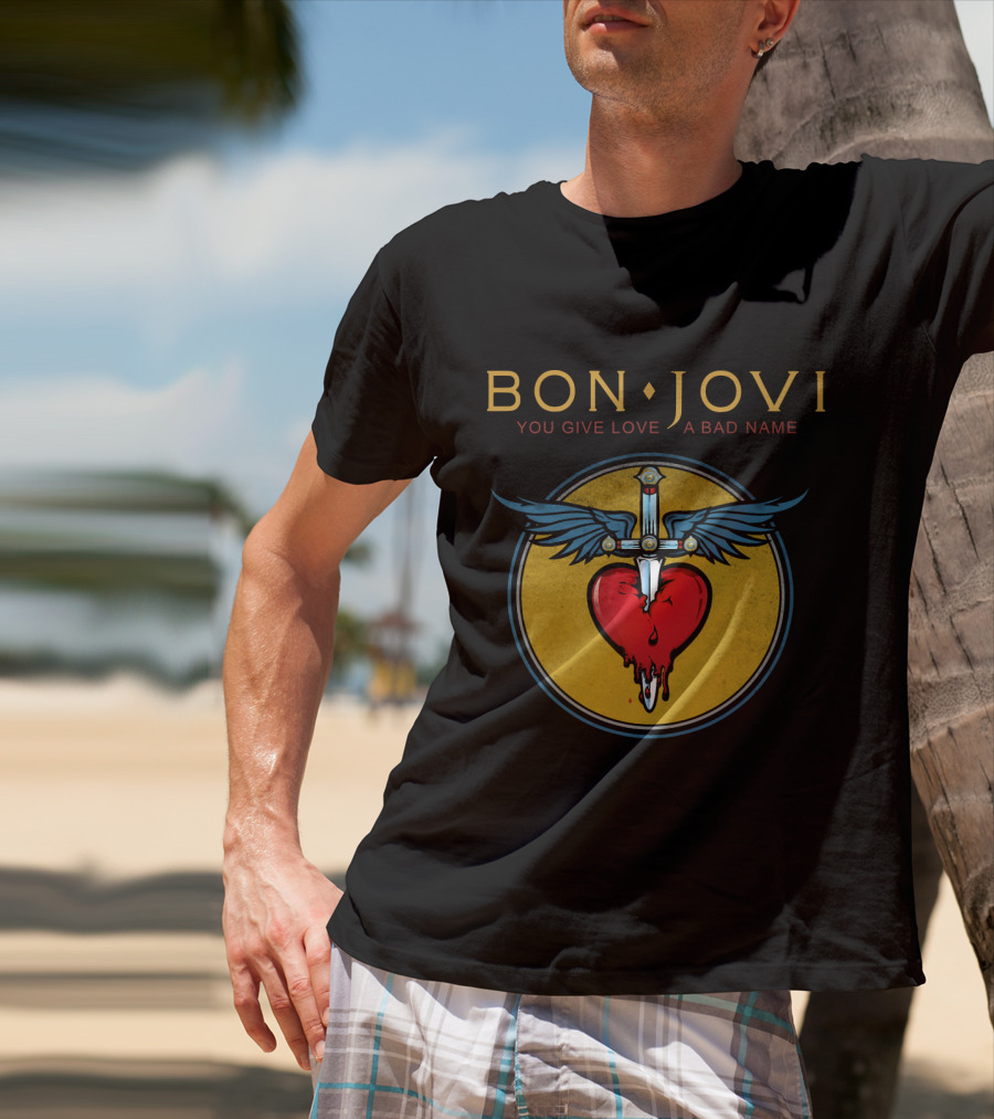 Bon Jovi You Give Love A Bad Name Winged Heart And Sword T-Shirt