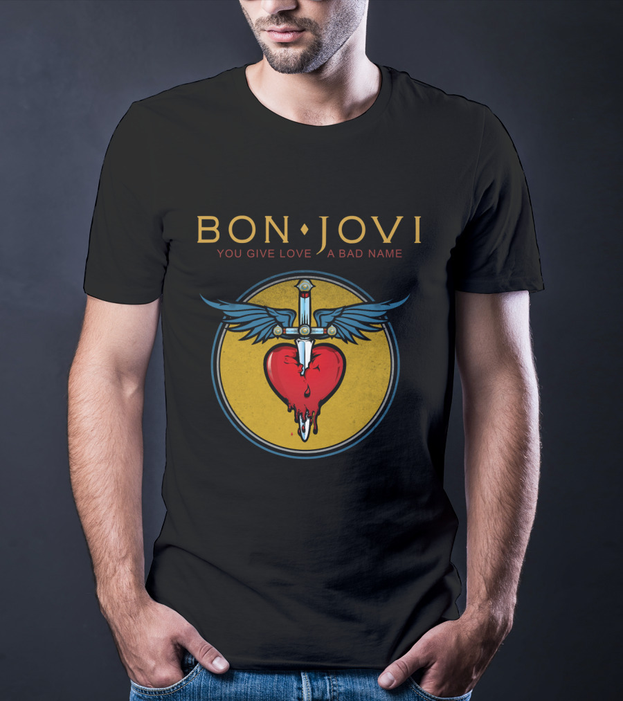 Bon Jovi You Give Love A Bad Name Winged Heart And Sword T-Shirt