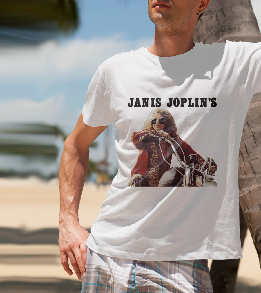Janis Joplin's Iconic Motorcycle Pose T-Shirt