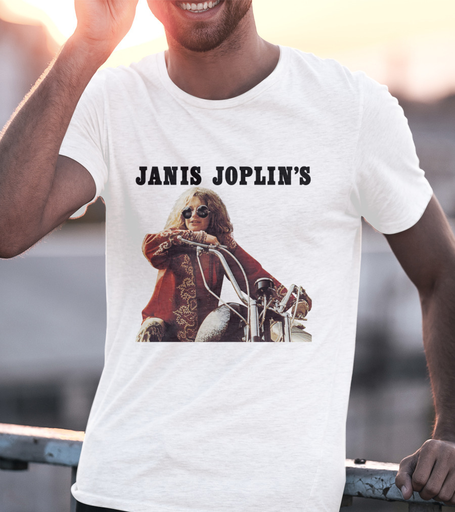 Janis Joplin's Iconic Motorcycle Pose T-Shirt