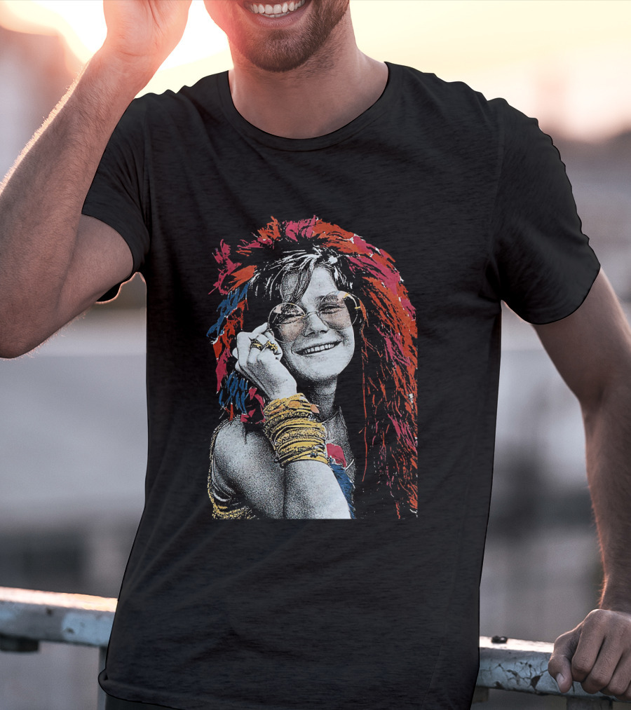 Jnjl 10 Iconic Smiling Portrait With Colorful Hair And Sunglasses T-Shirt