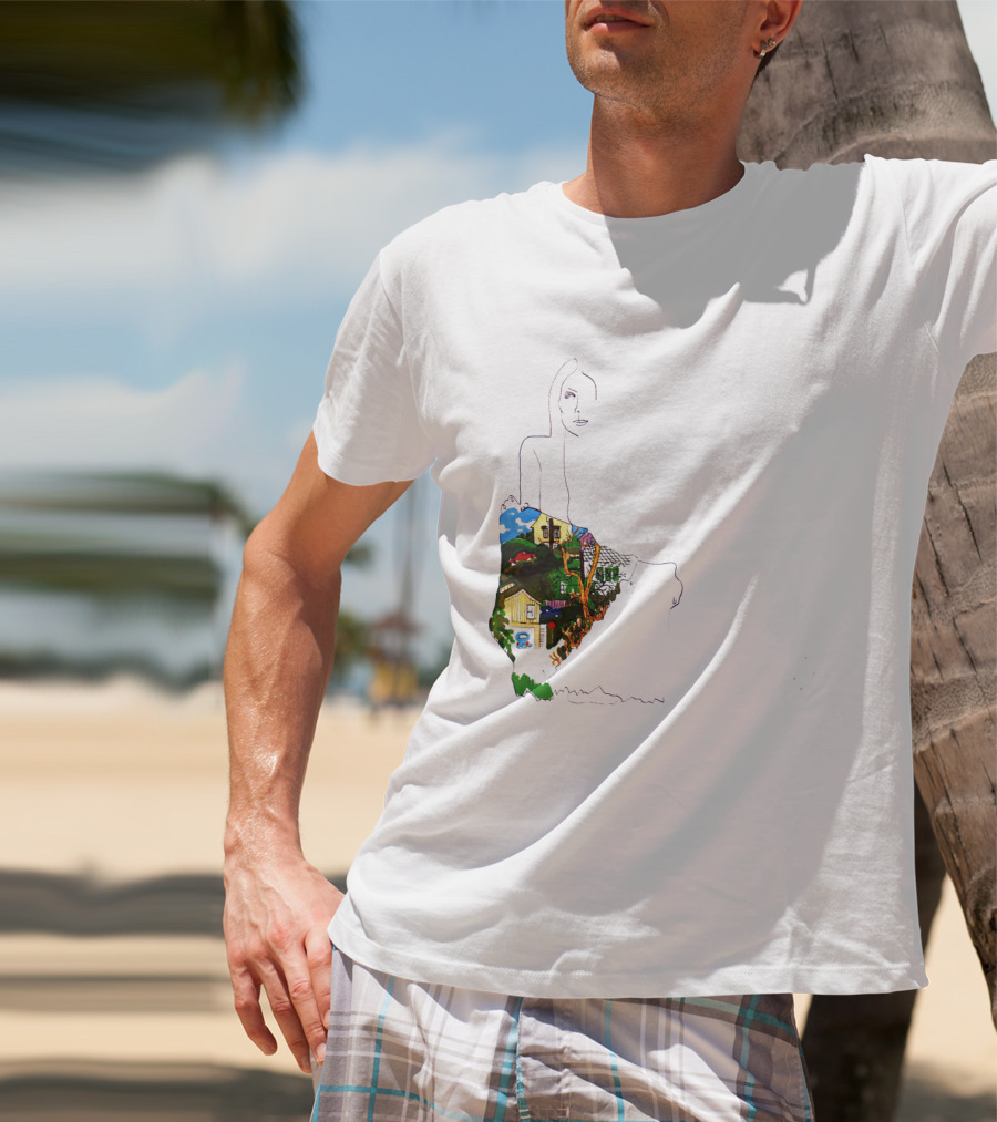 Jnmc 03 Ladies Of The Canyon Line Art With Colorful Houses And Nature Scene T-Shirt
