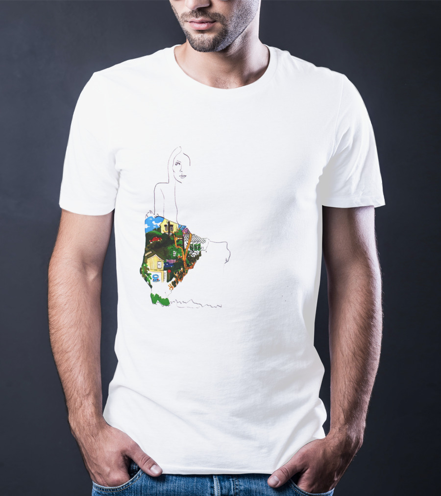 Jnmc 03 Ladies Of The Canyon Line Art With Colorful Houses And Nature Scene T-Shirt
