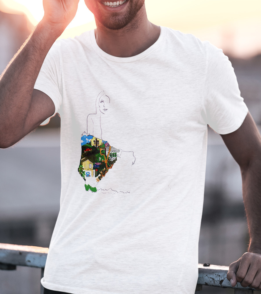 Jnmc 03 Ladies Of The Canyon Line Art With Colorful Houses And Nature Scene T-Shirt