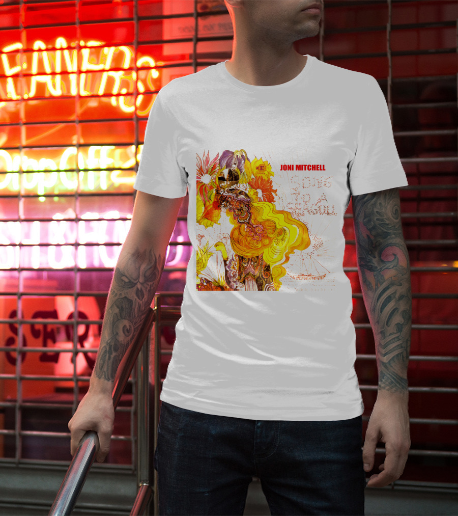 Joni Mitchell Song To A Seagull Colorful Floral Artwork With Yellow Orange Accents T-Shirt