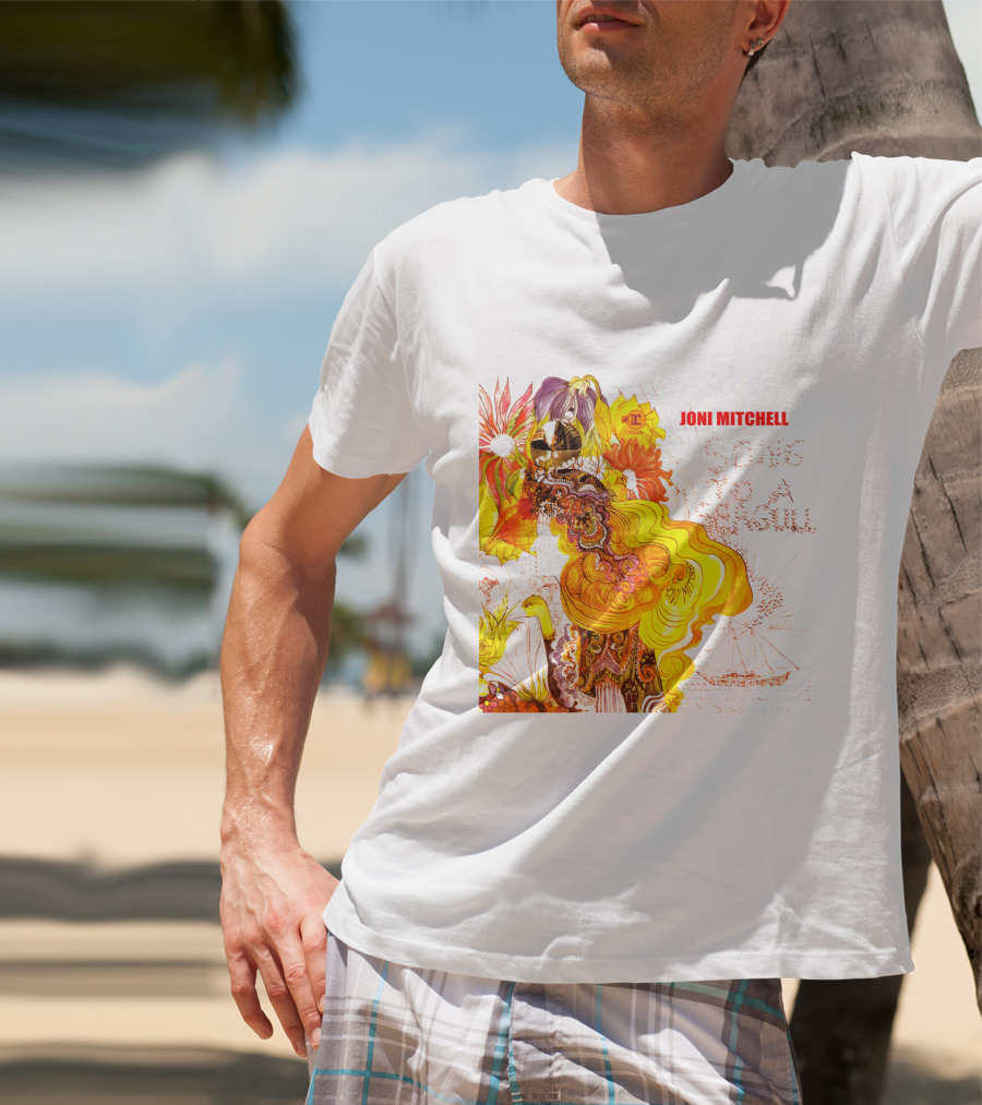 Joni Mitchell Song To A Seagull Colorful Floral Artwork With Yellow Orange Accents T-Shirt